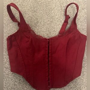 Garage Burgundy Lace-Trim Hook-and-Eye Crop Top